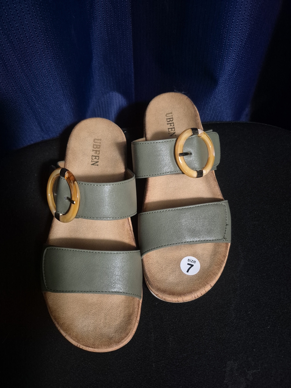 Olive Green Double-Strap Slide Sandals with Tortoise Buckle